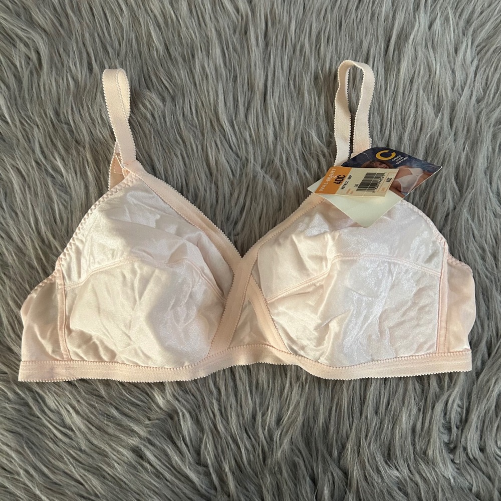 Vintage Wireless Bra Womens Size 40C Light Pink Fiber Cups‎ Cross Over Support